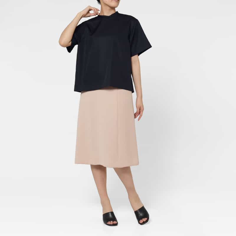 BARNEYS NEW YORK ウォッシャブル ハイネックデザインブラウス NAVY