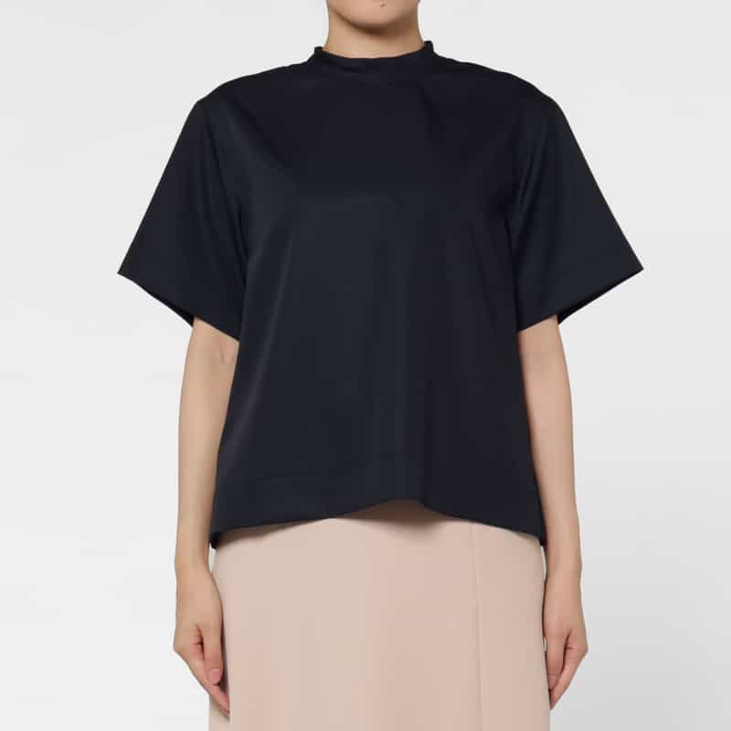 BARNEYS NEW YORK ウォッシャブル ハイネックデザインブラウス NAVY