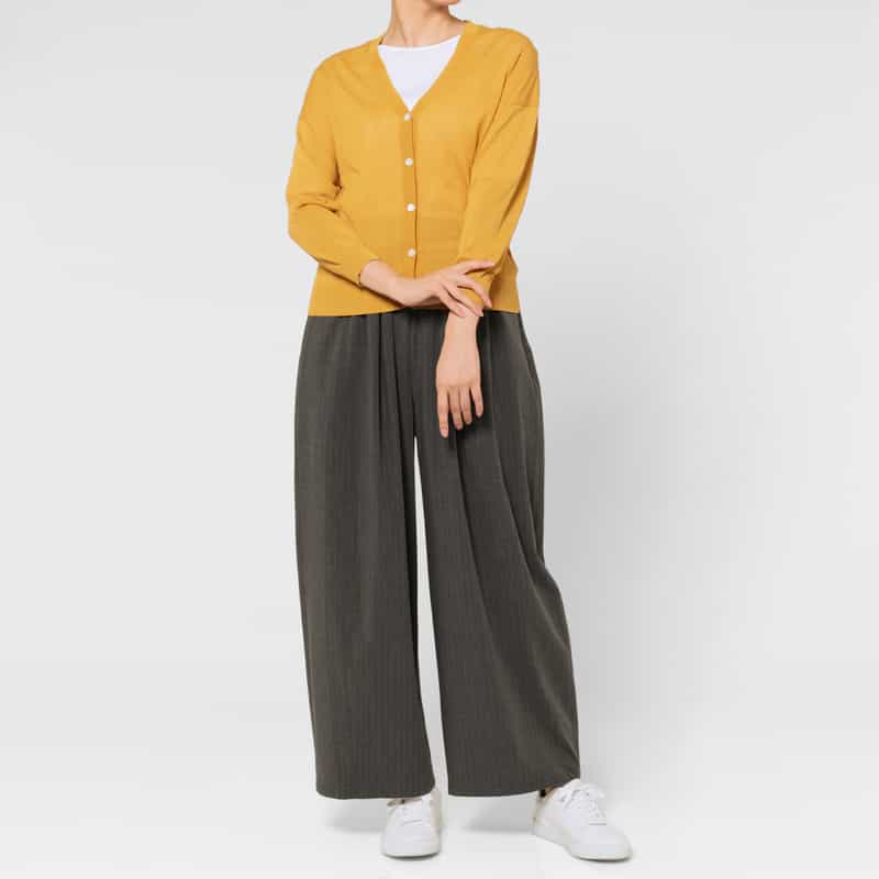 BARNEYS NEW YORK ウォッシャブル ピンストライプ柄ドローストリング付きワイドパンツ GRAY