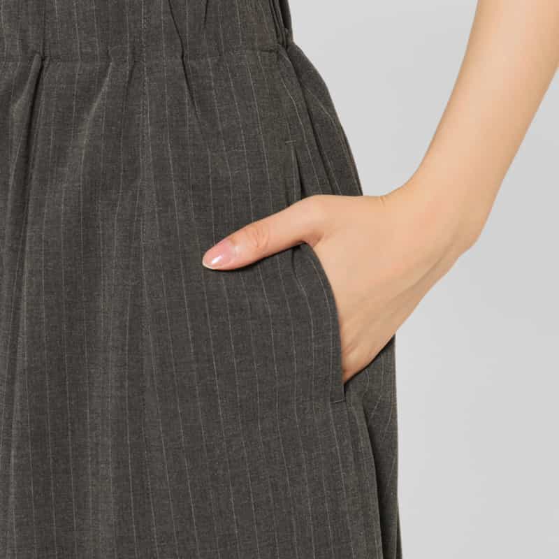 BARNEYS NEW YORK ウォッシャブル ピンストライプ柄ドローストリング付きワイドパンツ GRAY