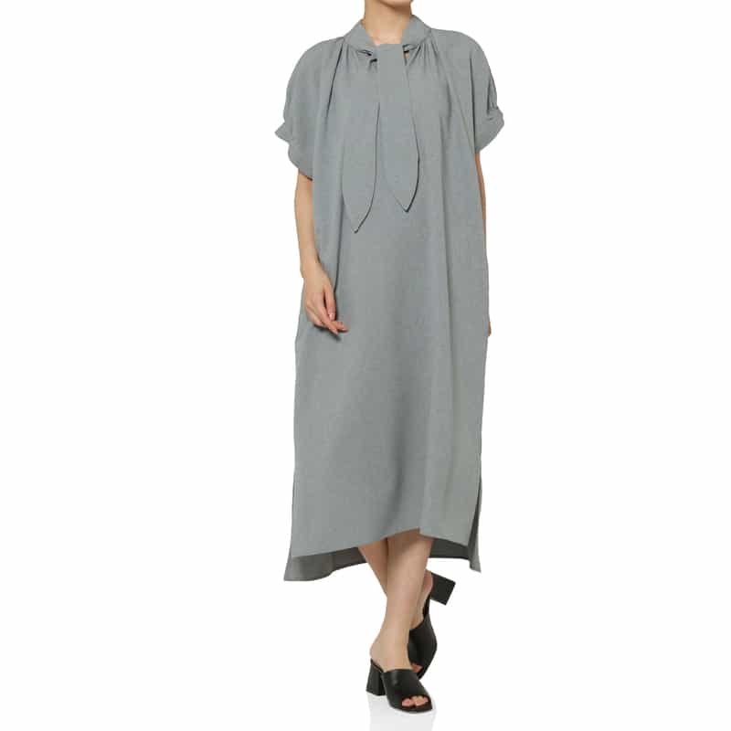 BARNEYS NEW YORK ウォッシャブル ボウタイ付きドレス GRAY