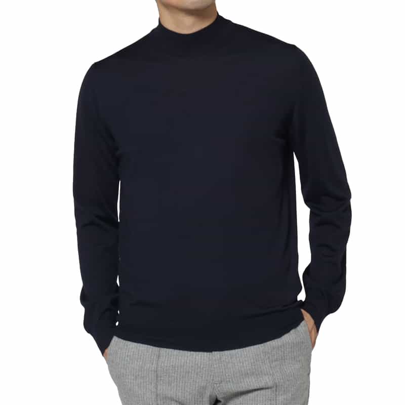 MAURO OTTAVIANI MAURO OTTAVIANI＜マウロ オッタヴィアーニ＞ ウール素材モックネックニットプルオーバー NAVY