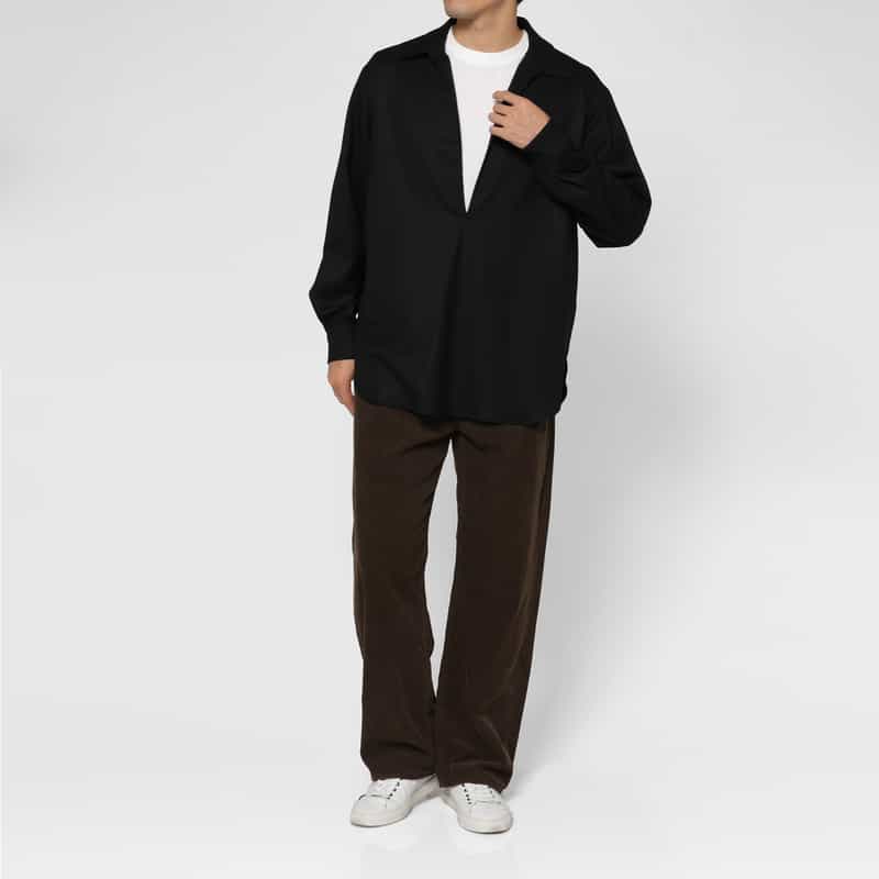 SSSTEIN SSSTEIN＜シュタイン＞ ウールフランネル素材スキッパーシャツ BLACK