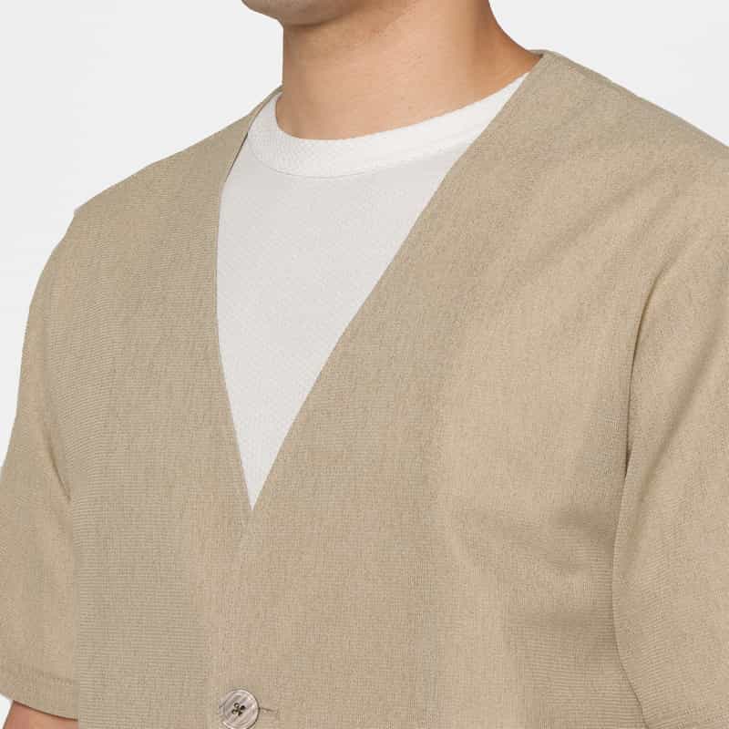 BARNEYS NEW YORK ジャージー素材ショートスリーブカーディガン BEIGE