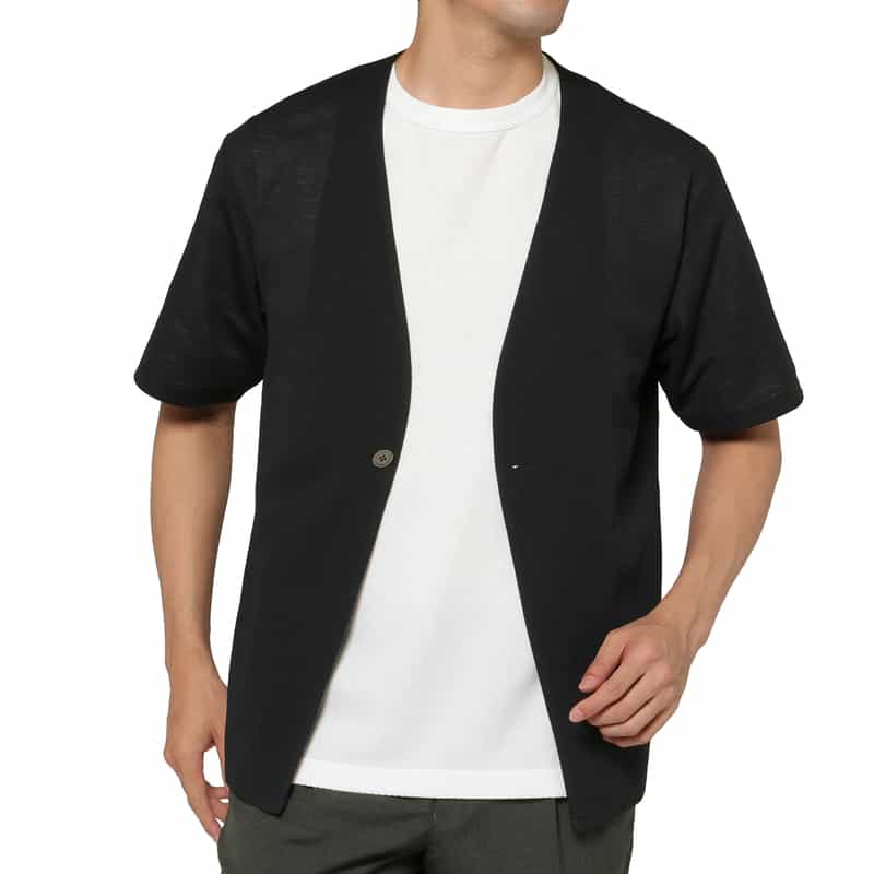 BARNEYS NEW YORK ジャージー素材ショートスリーブカーディガン NAVY