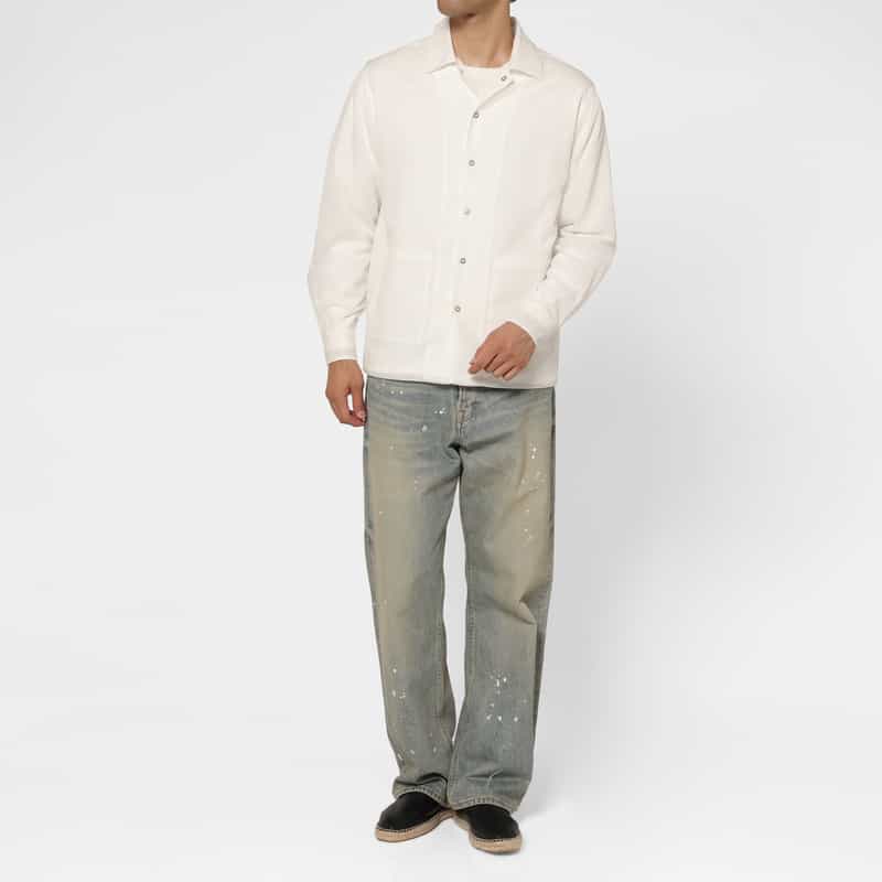 BARNEYS NEW YORK フラフリップ素材ナイロンシャツ WHITE