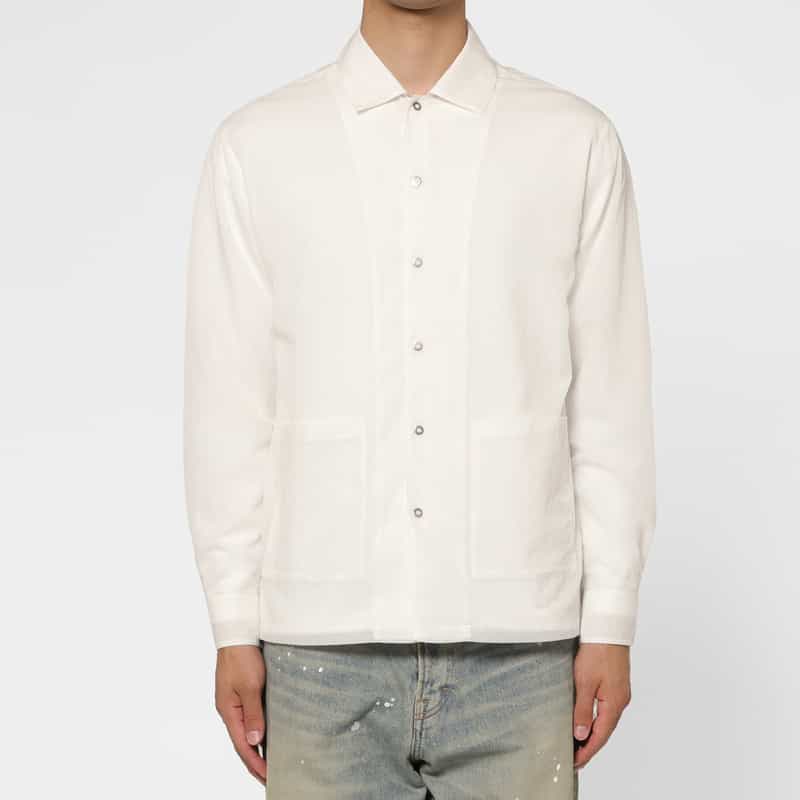 BARNEYS NEW YORK フラフリップ素材ナイロンシャツ WHITE