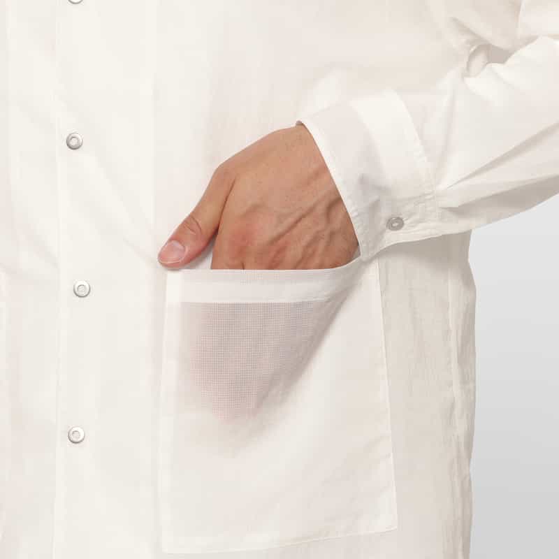 BARNEYS NEW YORK フラフリップ素材ナイロンシャツ WHITE