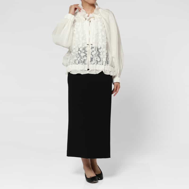 BARNEYS NEW YORK 異素材コンビネーション オーガンジーフロントジップアップブルゾン WHITE