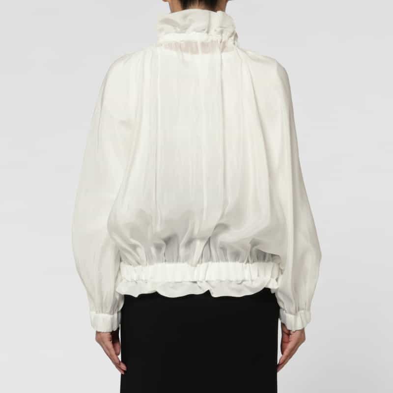 BARNEYS NEW YORK 異素材コンビネーション オーガンジーフロントジップアップブルゾン WHITE