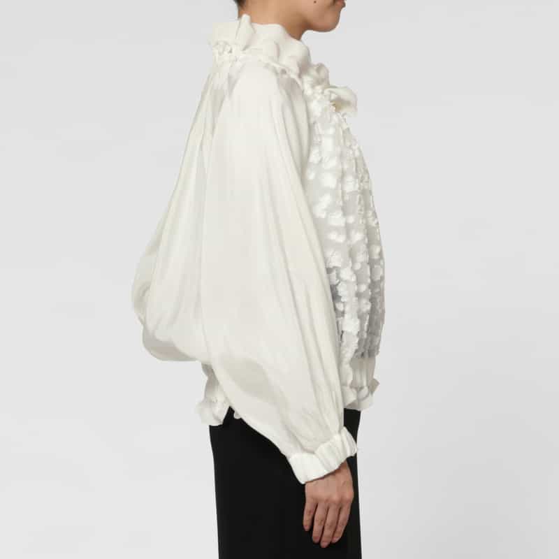 BARNEYS NEW YORK 異素材コンビネーション オーガンジーフロントジップアップブルゾン WHITE