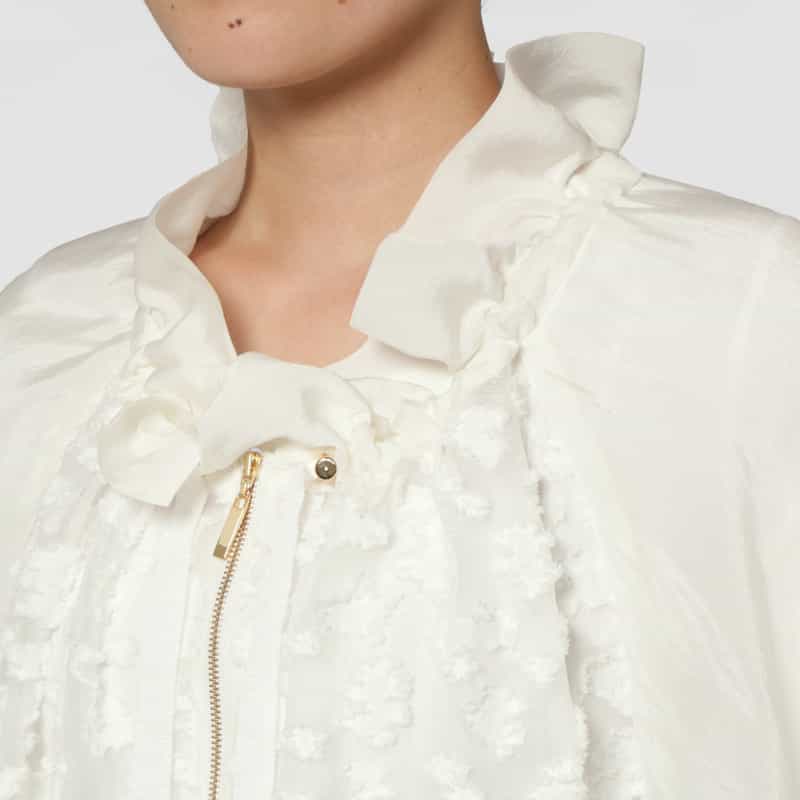 BARNEYS NEW YORK 異素材コンビネーション オーガンジーフロントジップアップブルゾン WHITE
