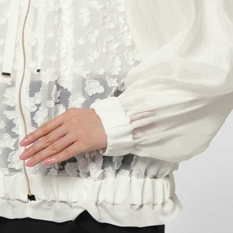 BARNEYS NEW YORK 異素材コンビネーション オーガンジーフロントジップアップブルゾン WHITE