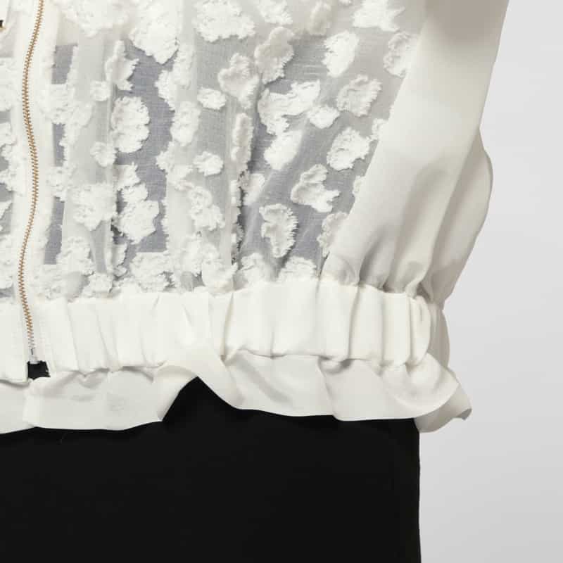 BARNEYS NEW YORK 異素材コンビネーション オーガンジーフロントジップアップブルゾン WHITE