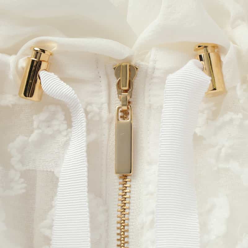 BARNEYS NEW YORK 異素材コンビネーション オーガンジーフロントジップアップブルゾン WHITE