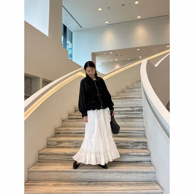 BARNEYS NEW YORK 異素材コンビネーション オーガンジーフロントジップアップブルゾン BLACK