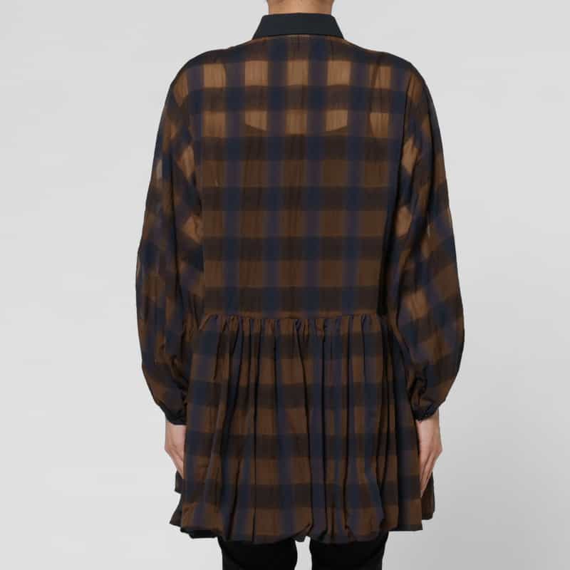 BARNEYS NEW YORK シアー素材チェック柄ミニドレス BROWN