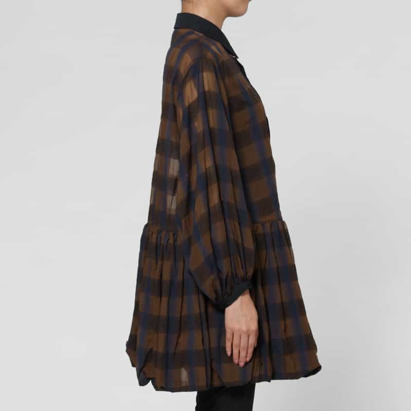 BARNEYS NEW YORK シアー素材チェック柄ミニドレス BROWN