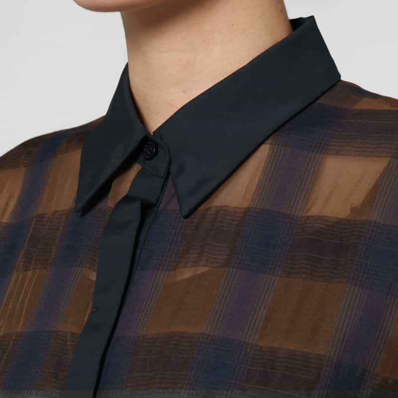 BARNEYS NEW YORK シアー素材チェック柄ミニドレス BROWN