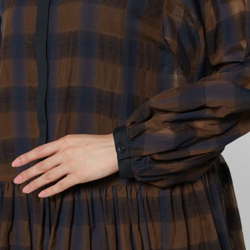 BARNEYS NEW YORK シアー素材チェック柄ミニドレス BROWN
