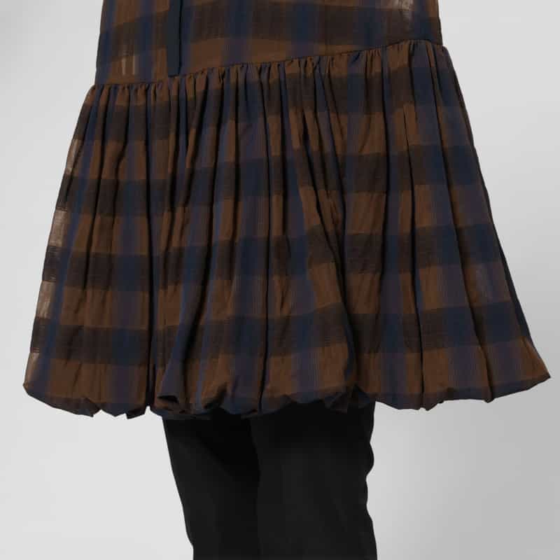 BARNEYS NEW YORK シアー素材チェック柄ミニドレス BROWN