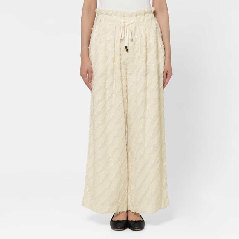 BARNEYS NEW YORK カットジャカード素材 ドローストリング付きワイドパンツ OFF WHITE
