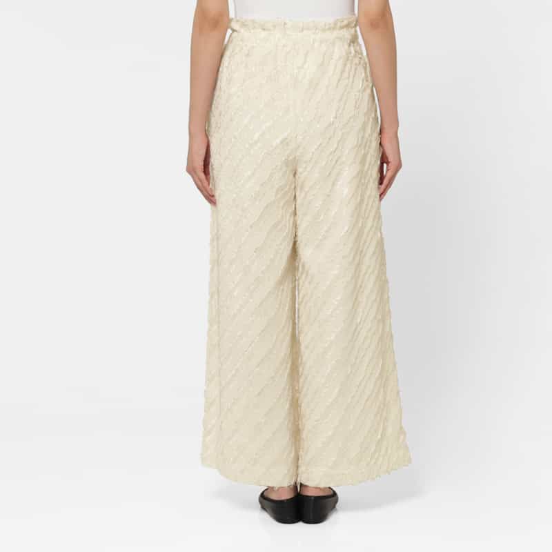BARNEYS NEW YORK カットジャカード素材 ドローストリング付きワイドパンツ OFF WHITE