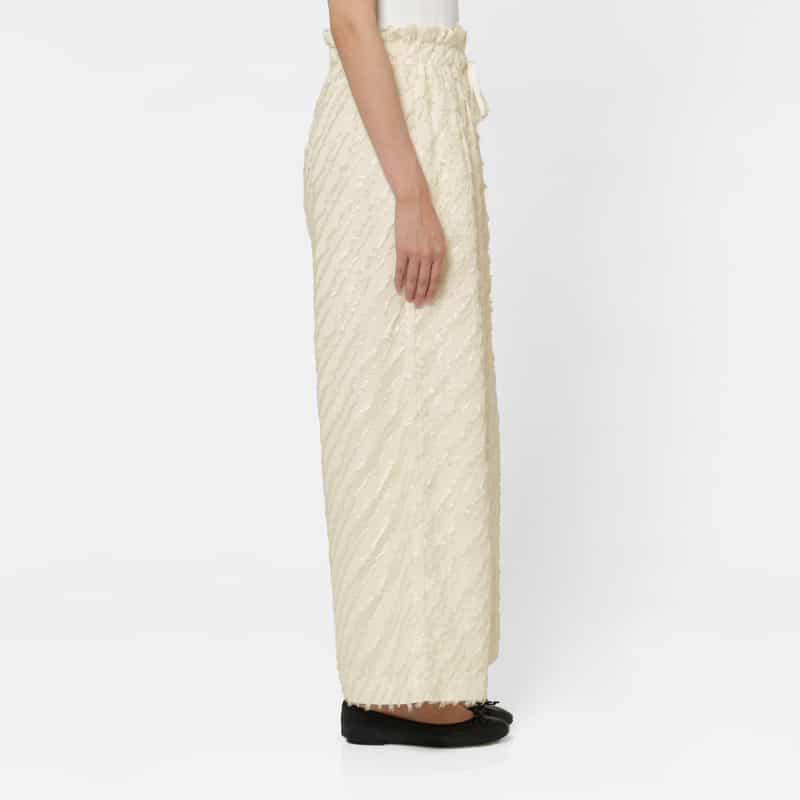 BARNEYS NEW YORK カットジャカード素材 ドローストリング付きワイドパンツ OFF WHITE