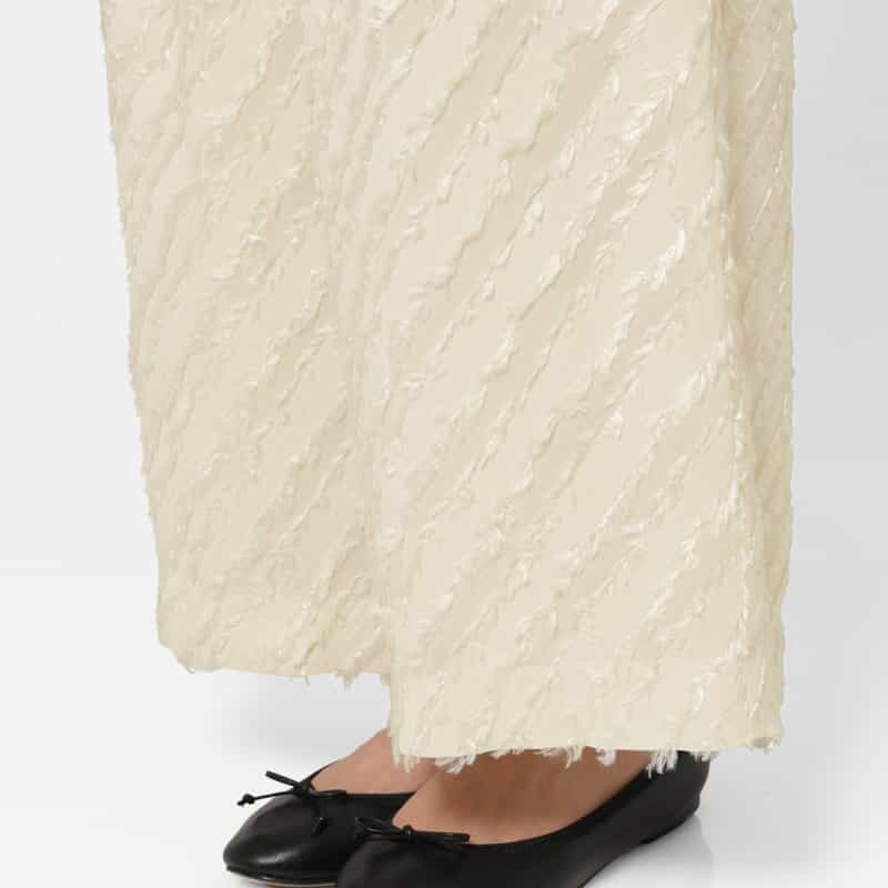 BARNEYS NEW YORK カットジャカード素材 ドローストリング付きワイドパンツ OFF WHITE