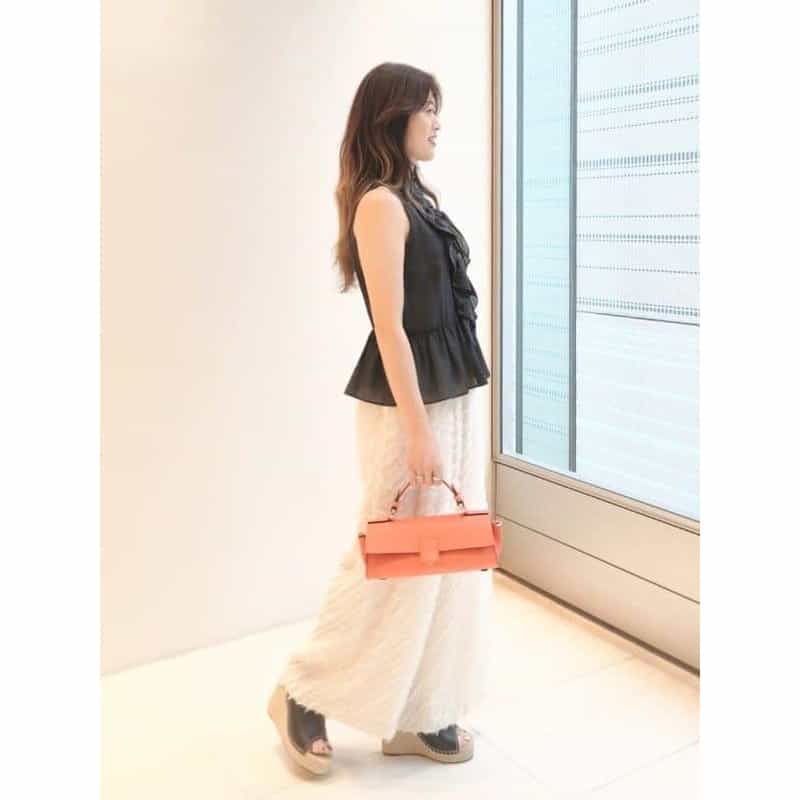 BARNEYS NEW YORK カットジャカード素材 ドローストリング付きワイドパンツ OFF WHITE