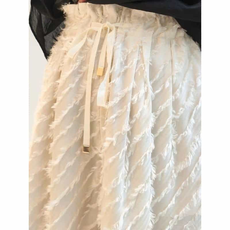 BARNEYS NEW YORK カットジャカード素材 ドローストリング付きワイドパンツ OFF WHITE