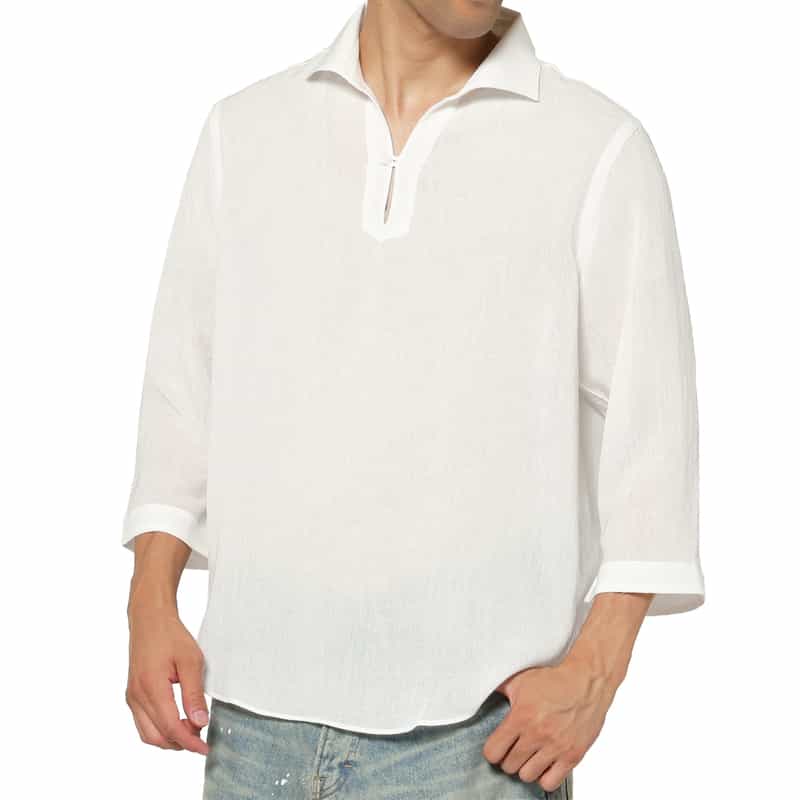 BARNEYS NEW YORK ファージュ素材カプリシャツ WHITE