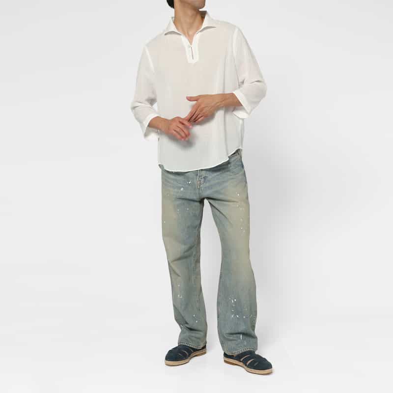 BARNEYS NEW YORK ファージュ素材カプリシャツ WHITE
