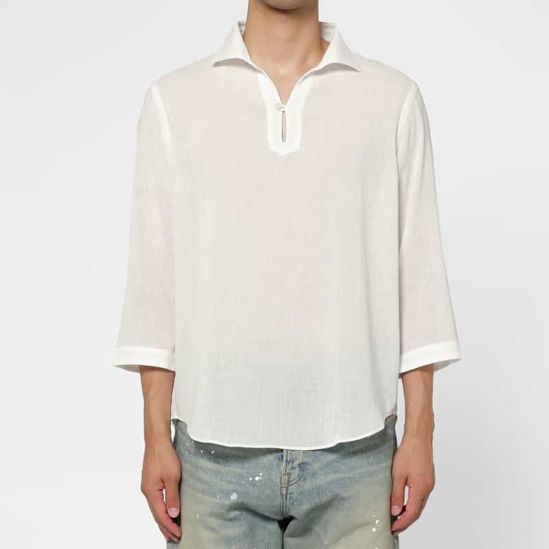 BARNEYS NEW YORK ファージュ素材カプリシャツ WHITE