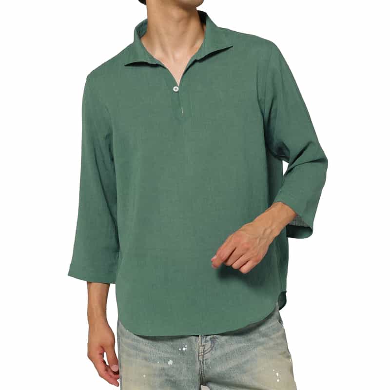 BARNEYS NEW YORK ファージュ素材カプリシャツ GREEN