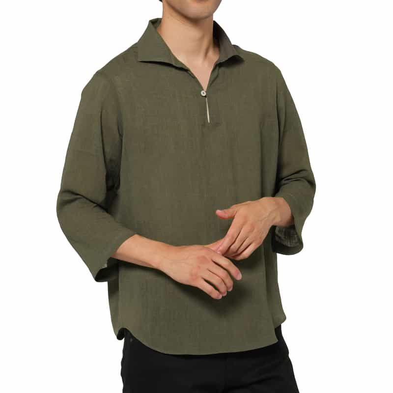 BARNEYS NEW YORK ファージュ素材カプリシャツ KHAKI