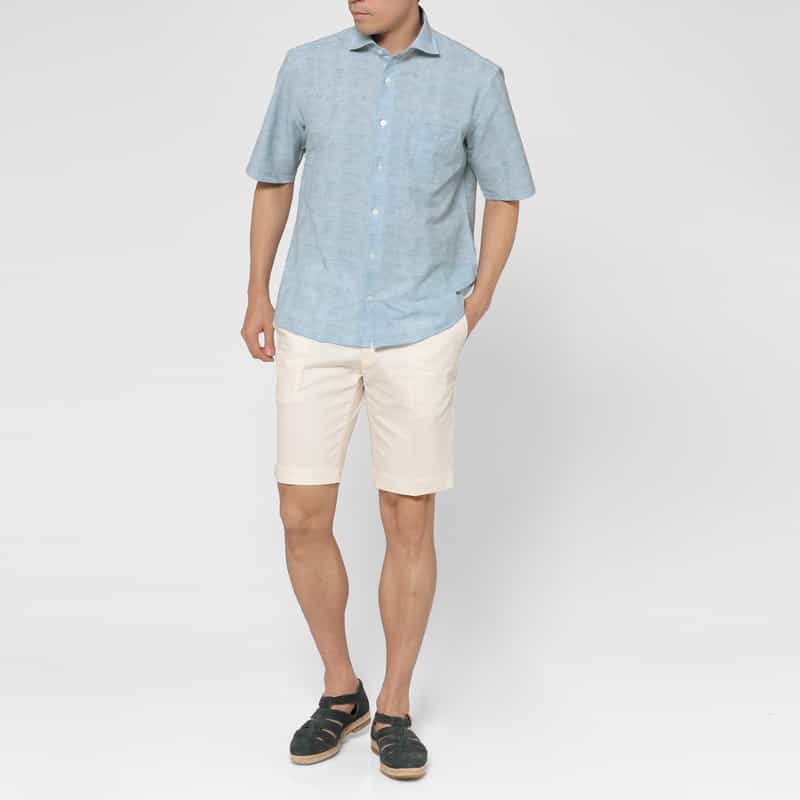 BARNEYS NEW YORK ショートスリーブプリントシャツ BLUE