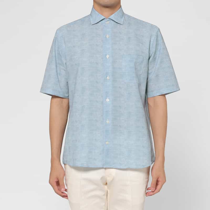 BARNEYS NEW YORK ショートスリーブプリントシャツ BLUE