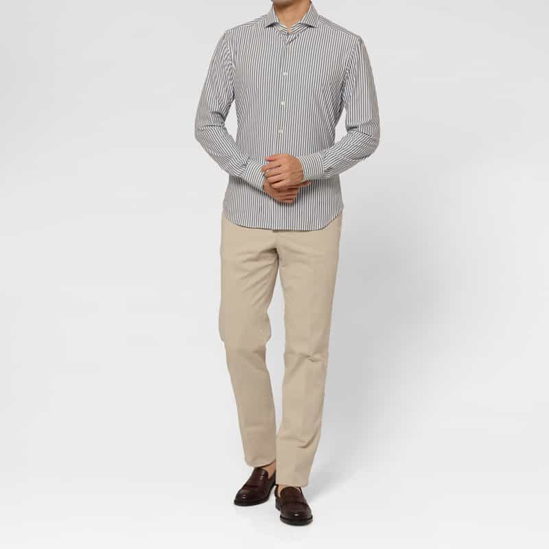 XACUS XACUS＜ザッカス＞ ストライプ柄ストレッチシャツ GRAY