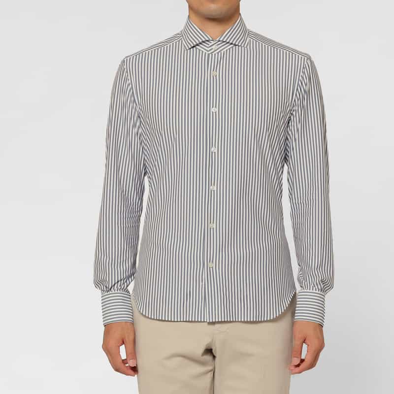 XACUS XACUS＜ザッカス＞ ストライプ柄ストレッチシャツ GRAY