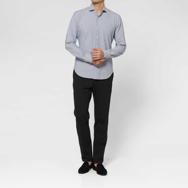 XACUS XACUS＜ザッカス＞ ピンストライプ柄ストレッチシャツ BLUE