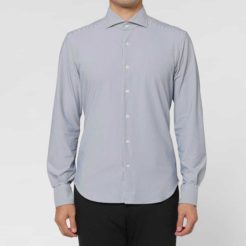 XACUS XACUS＜ザッカス＞ ピンストライプ柄ストレッチシャツ BLUE