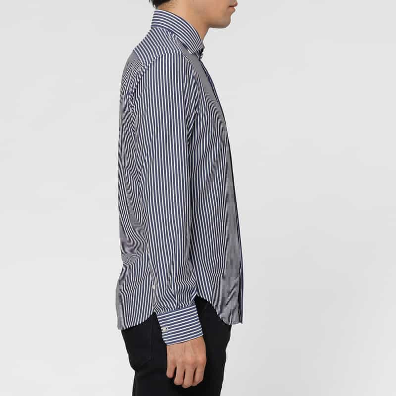 XACUS XACUS＜ザッカス＞ ストライプ柄ストレッチシャツ NAVY