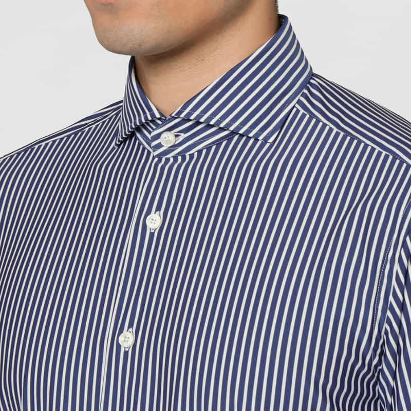 XACUS XACUS＜ザッカス＞ ストライプ柄ストレッチシャツ NAVY