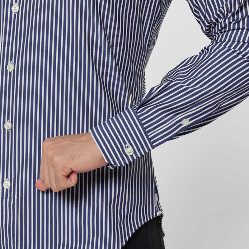 XACUS XACUS＜ザッカス＞ ストライプ柄ストレッチシャツ NAVY