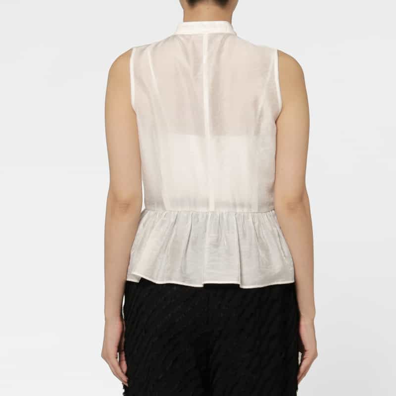 BARNEYS NEW YORK ウォッシャブル ラッフルデザインバンドカラーブラウス WHITE