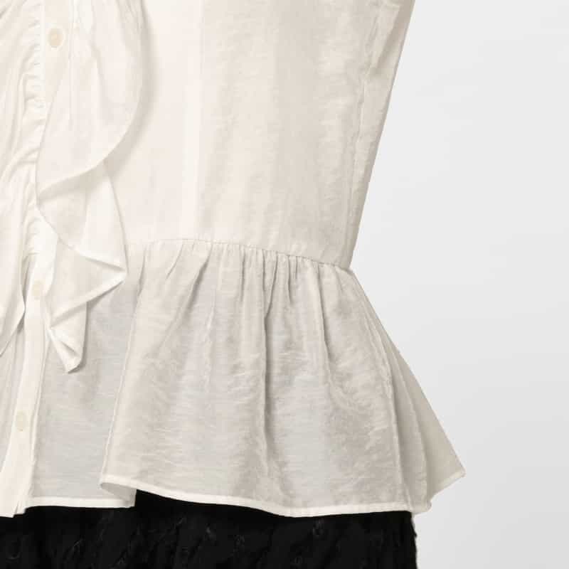 BARNEYS NEW YORK ウォッシャブル ラッフルデザインバンドカラーブラウス WHITE