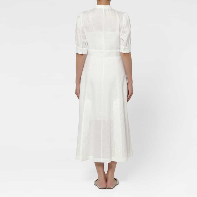 BARNEYS NEW YORK ウォッシャブル ソフトリネン素材サファリロングドレス（インナードレス付き） WHITE
