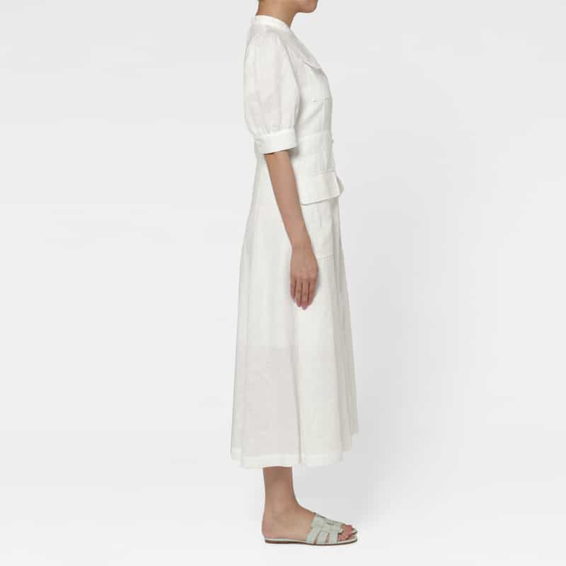 BARNEYS NEW YORK ウォッシャブル ソフトリネン素材サファリロングドレス（インナードレス付き） WHITE