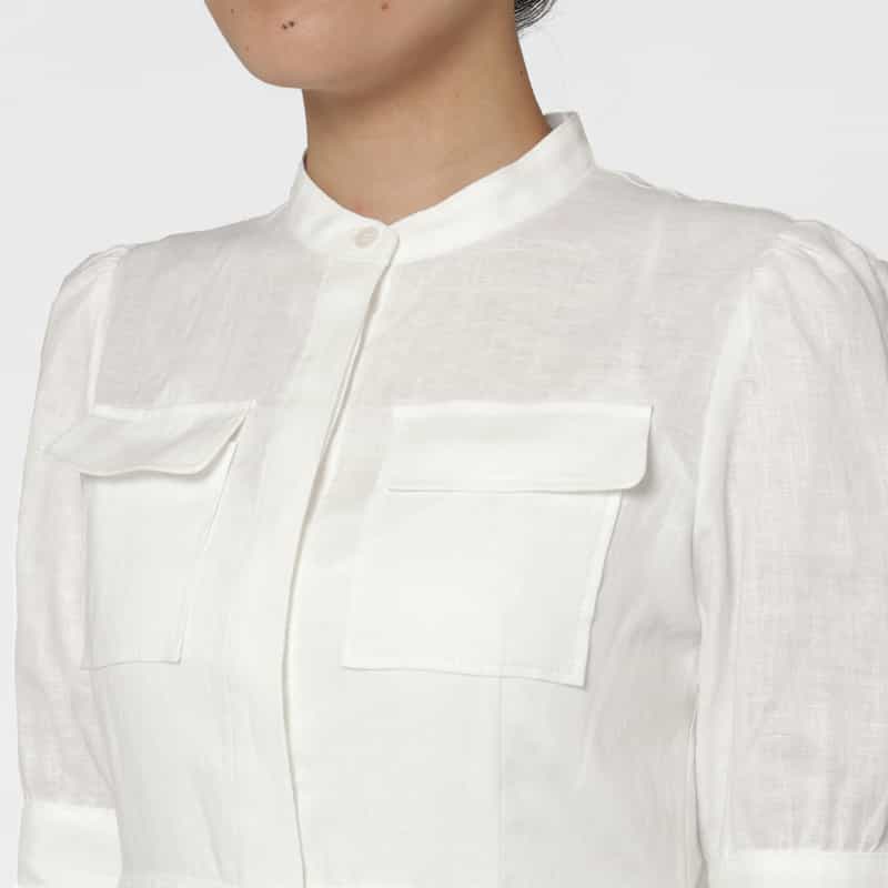 BARNEYS NEW YORK ウォッシャブル ソフトリネン素材サファリロングドレス（インナードレス付き） WHITE